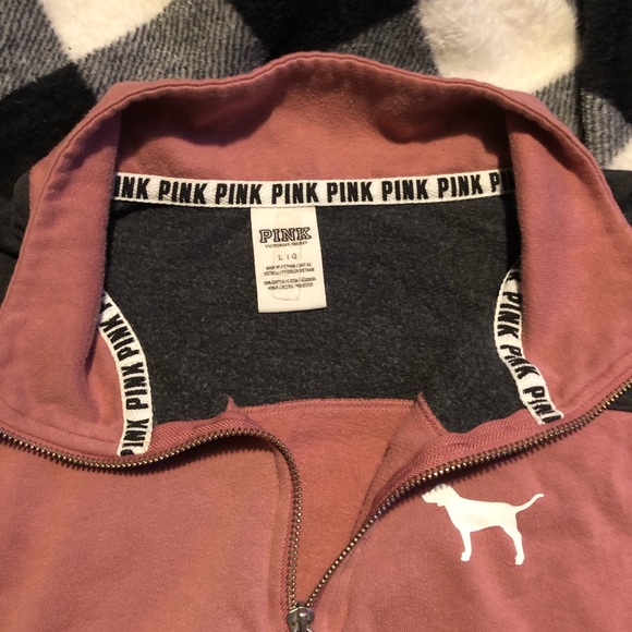 VS PINK Perfect Quarter Zip Color Block Soft Begonia Mauve Sweatshirt Sz M L - Picture 4 of 7